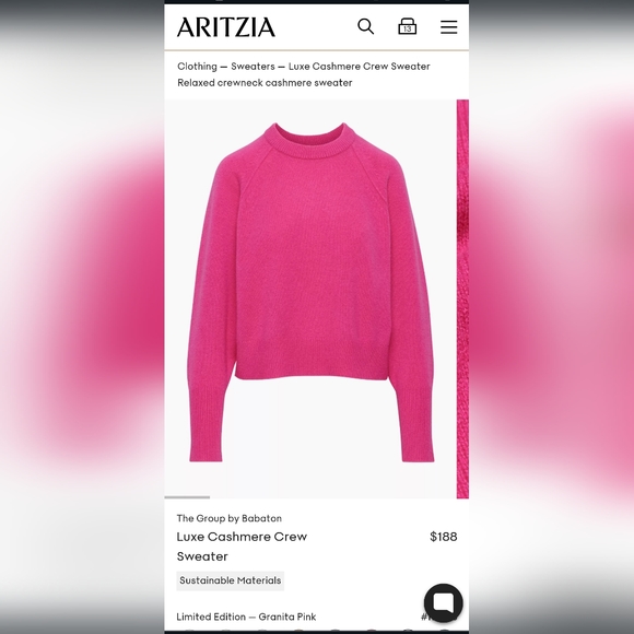 Aritzia pink cashmere sweater - Picture 1 of 1